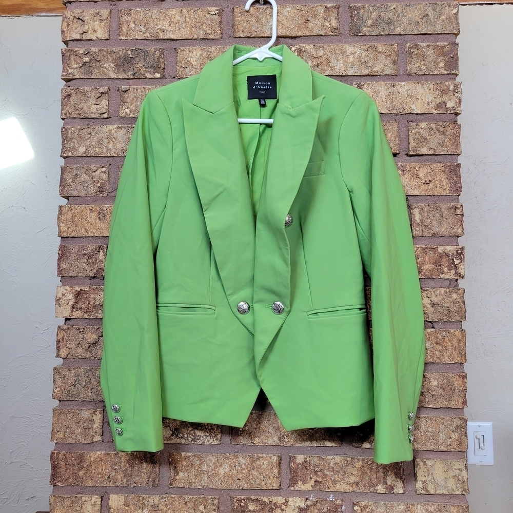 Kelly Green Double Breasted Blazer Women’s 6 Structured Stretch Maison d Amelie